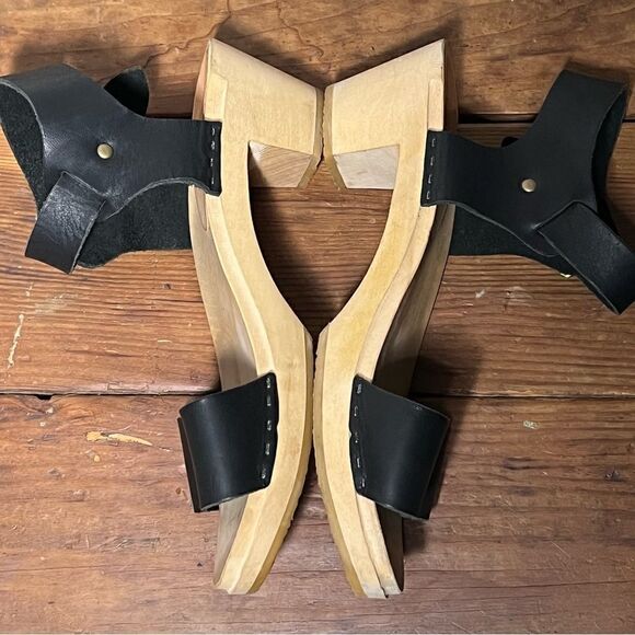 BRYR Rachel Sandal Toe High Heel Black Leather Clogs in Coal 40EU/10US - Picture 6 of 13